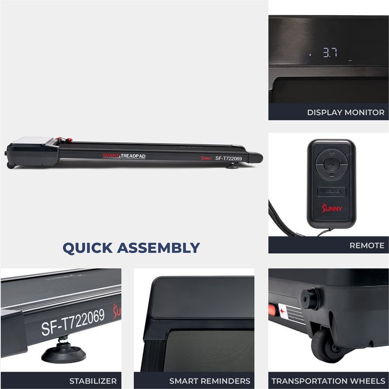 Sunny Health & Fitness Smart Compact Auto Incline Treadpad Treadmill in Black
