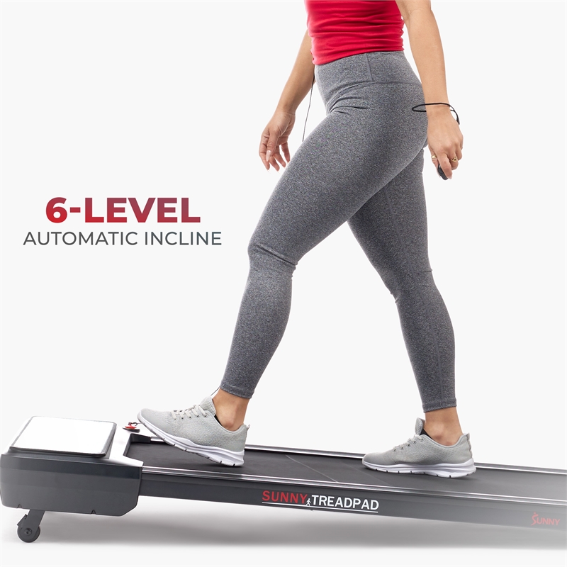 Sunny Health & Fitness Smart Compact Auto Incline Treadpad Treadmill in Black
