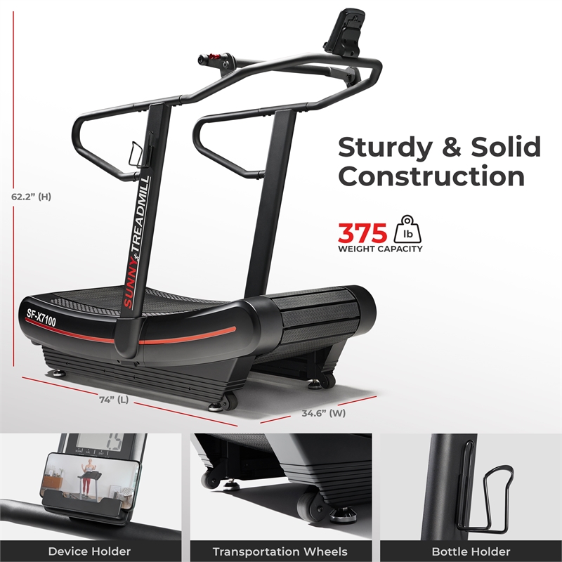 Sunny Health & Fitness Premium Curve Manual Treadmill in Black