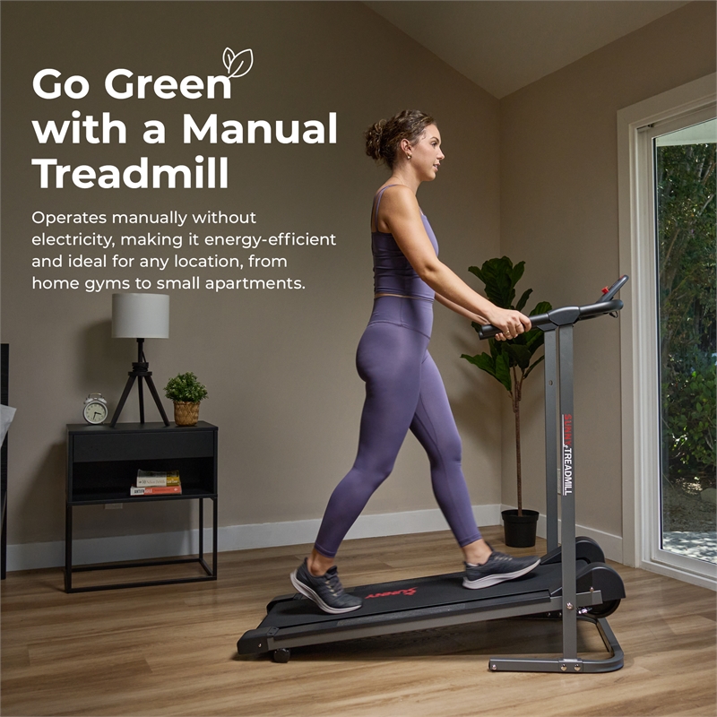 Sunny Health & Fitness Smart Manual Walking Treadmill in Black/Grey