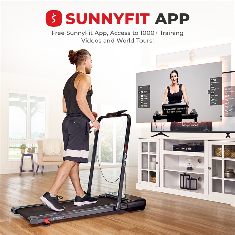 Sunny Health & Fitness Pacer Smart Compact Auto Incline Treadpad Treadmill-Black