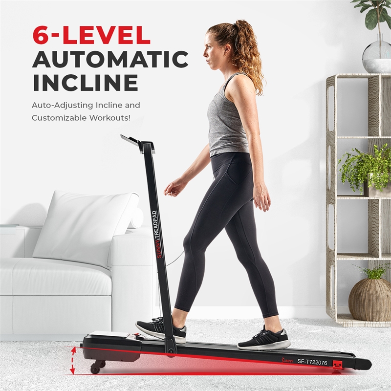 Sunny Health & Fitness Pacer Smart Compact Auto Incline Treadpad Treadmill-Black