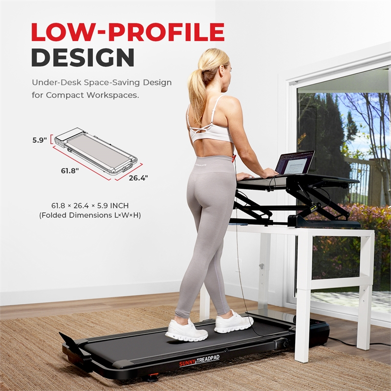 Sunny Health & Fitness Pacer Smart Compact Auto Incline Treadpad Treadmill-Black