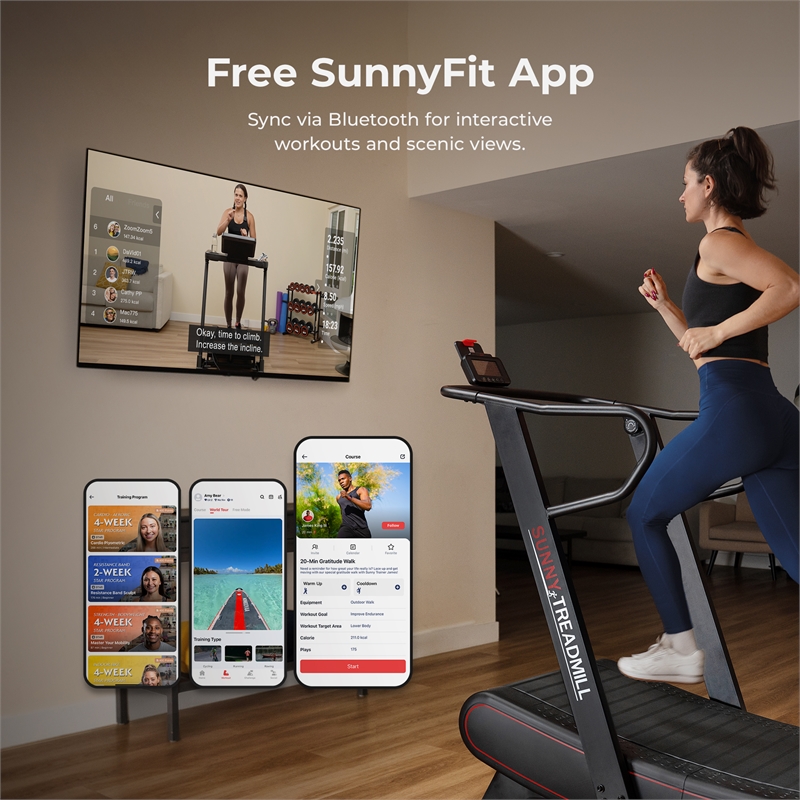 Sunny Health & Fitness Smart Ultra Manual Treadmill w/ 8-Level MR in Red/Black