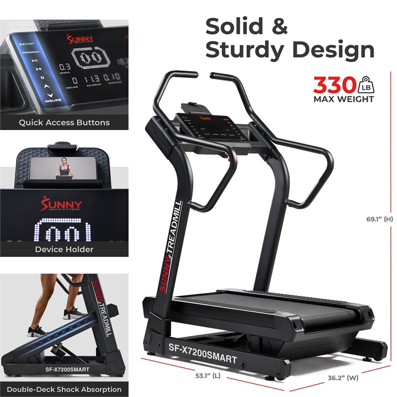 Sunny Health & Fitness Commercial Level Ultimate Incline/Decline Treadmill-Black
