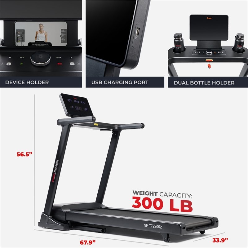 Sunny Health & Fitness Astra Elite Auto Incline Brushless Motor Treadmill- Black