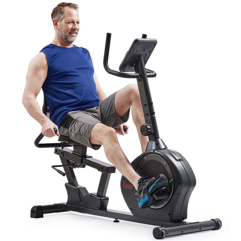 Sunny Health & Fitness Smart HD Mag Recumb Bike w/ 350LB Cap in Black