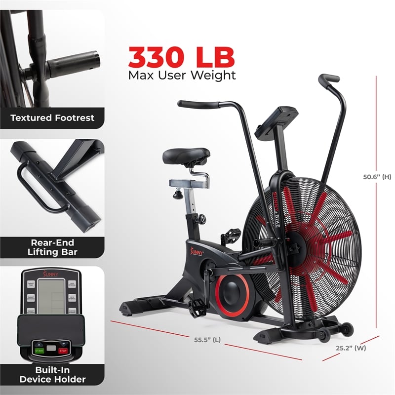 Sunny Health & Fitness Tornado Smart Dual Belt Air Bike in Balck