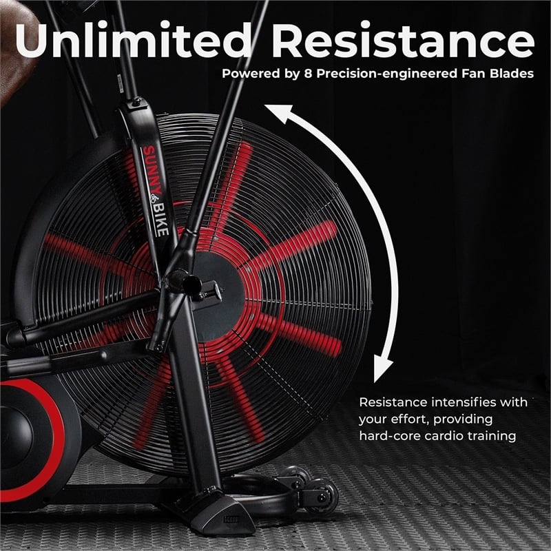Sunny Health & Fitness Tornado Smart Dual Belt Air Bike in Balck