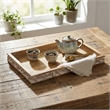 Dahlia Elegant Brown & White Wood Tray with Side Carvings