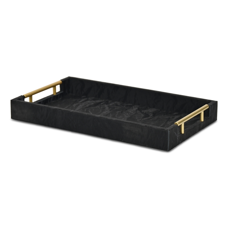Ausel Crinkled Gloss Pattern Tray with Gold Handles