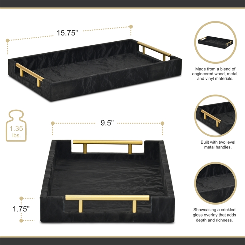 Ausel Crinkled Gloss Pattern Tray with Gold Handles