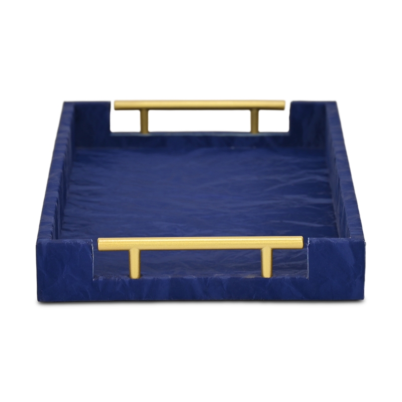 Ausel Crinkled Gloss Pattern Tray with Gold Handles