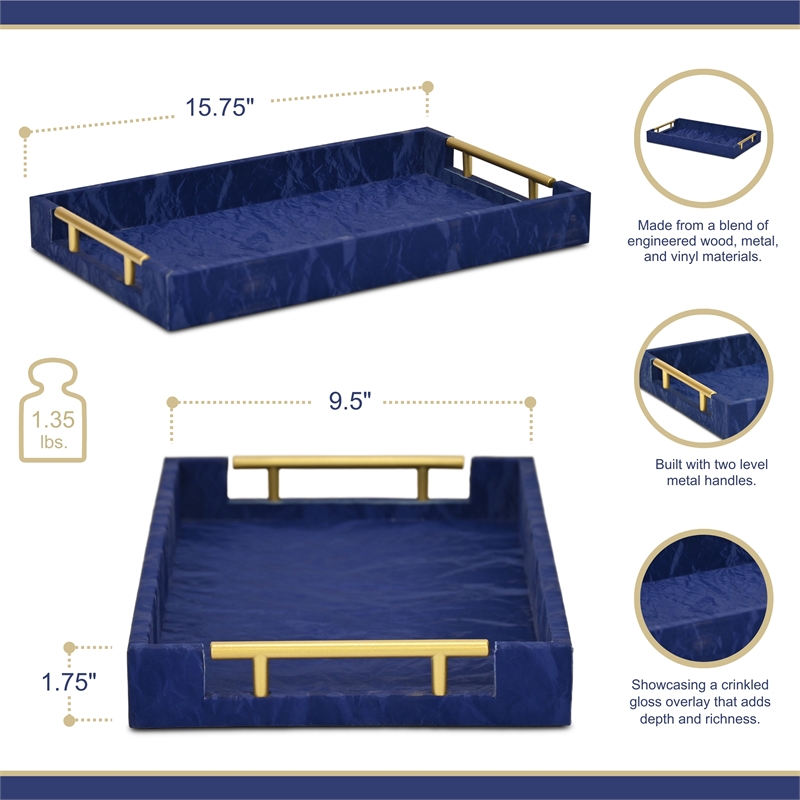 Ausel Crinkled Gloss Pattern Tray with Gold Handles