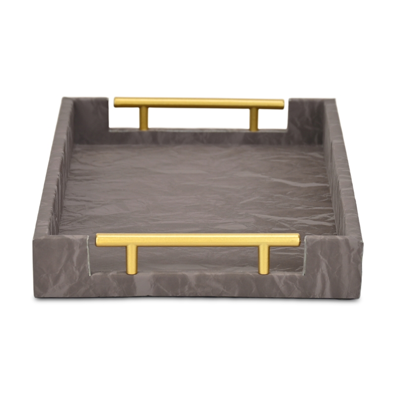 Ausel Crinkled Gloss Pattern Tray with Gold Handles
