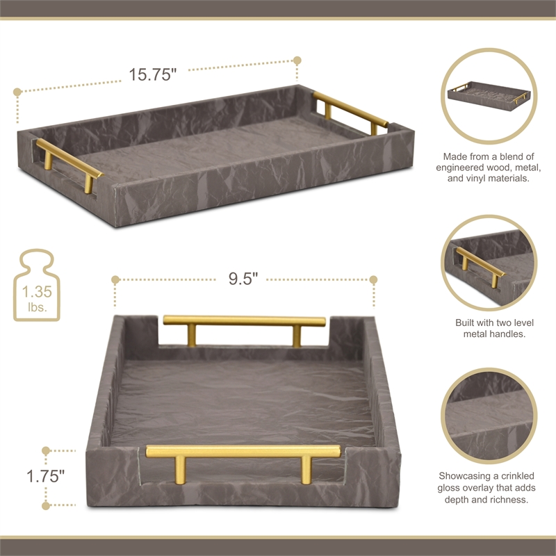 Ausel Crinkled Gloss Pattern Tray with Gold Handles