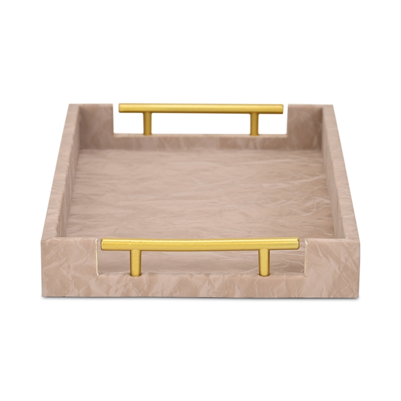 Ausel Crinkled Gloss Pattern Tray with Gold Handles