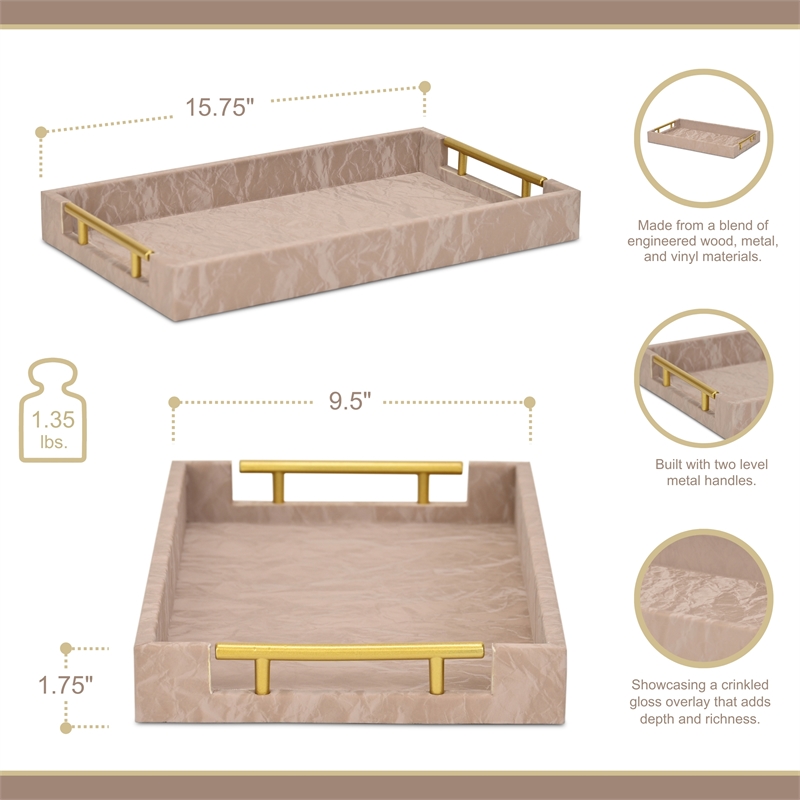 Ausel Crinkled Gloss Pattern Tray with Gold Handles
