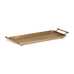 Syla Gold Metal Tray with Wicker Wrapped Handles
