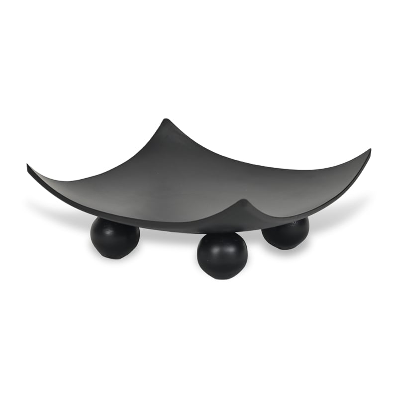 Clyne Curved Black Wood Trays on Wood Orbs