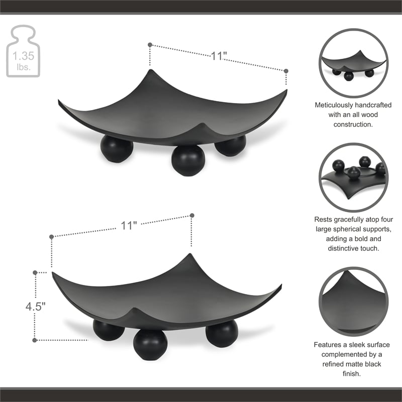 Clyne Curved Black Wood Trays on Wood Orbs