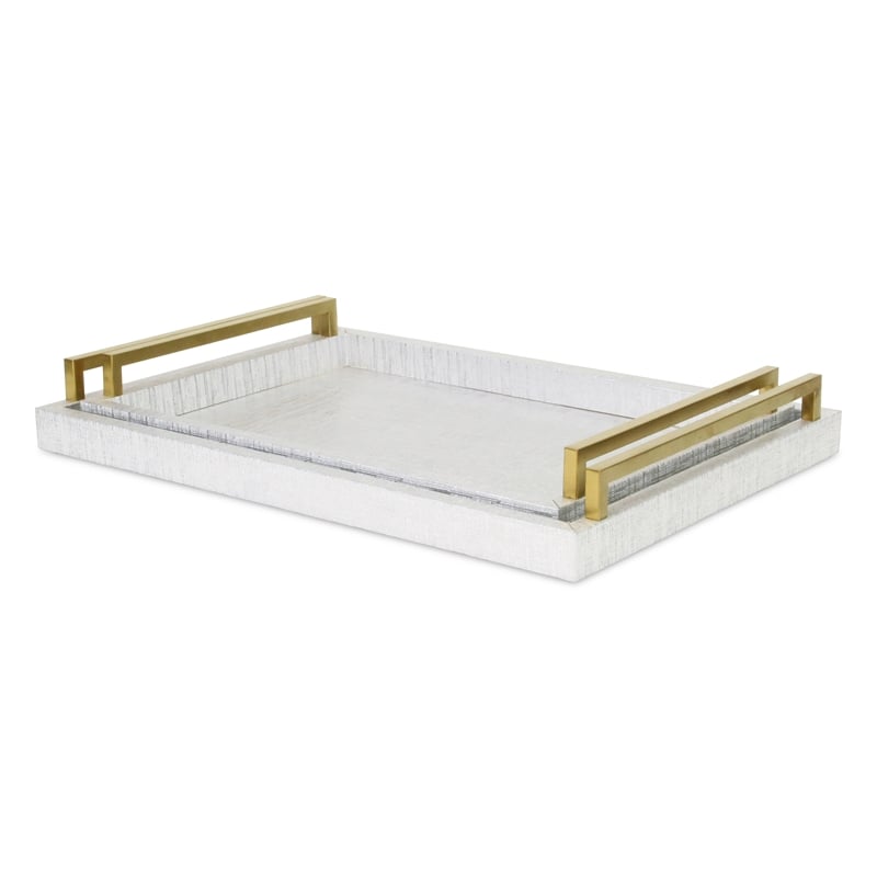 Lusan White and Gold Vinyl Tray Set of 2