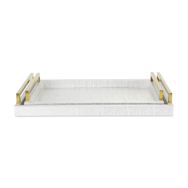Lusan White and Gold Vinyl Tray Set of 2
