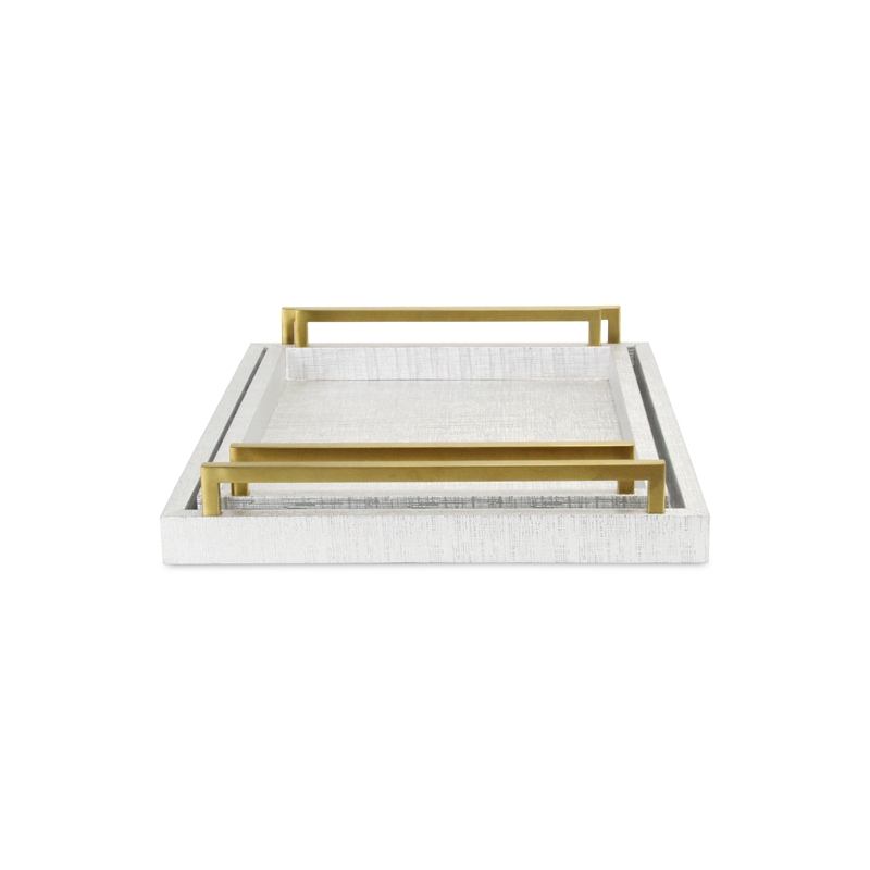Lusan White and Gold Vinyl Tray Set of 2