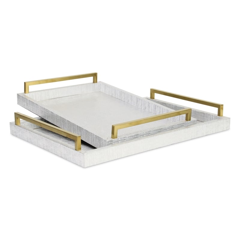 Lusan White and Gold Vinyl Tray Set of 2