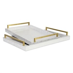 Lusan White and Gold Vinyl Tray Set of 2