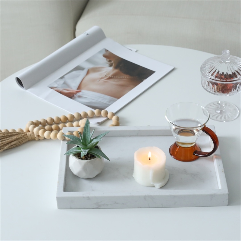 Sarrasseau White Marble Tray with Raised Rim