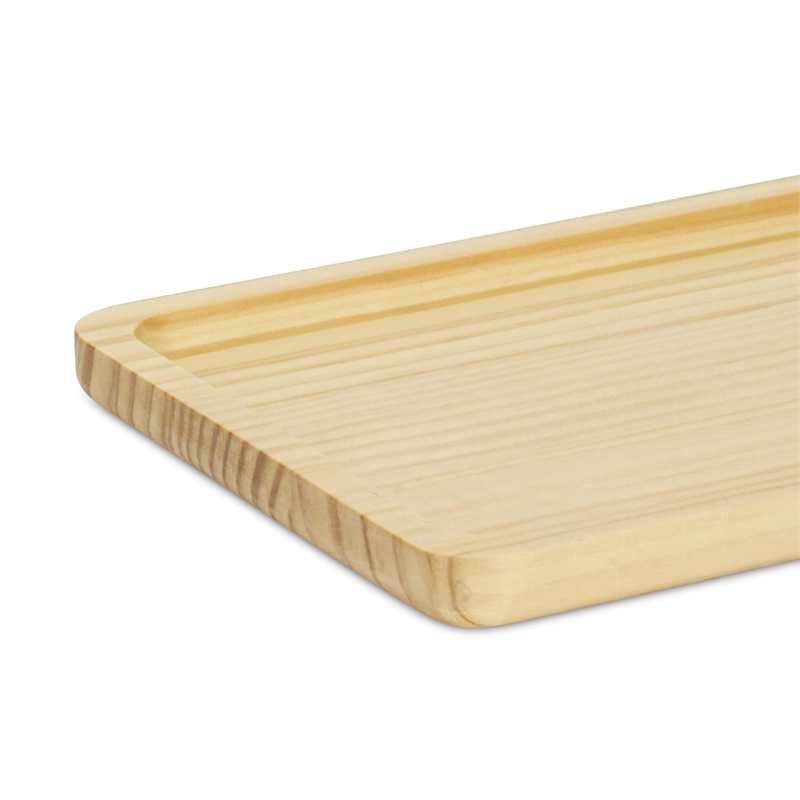 Kishen Ridge Rectangular Natural Wood Glossy Tray with Smooth Corners
