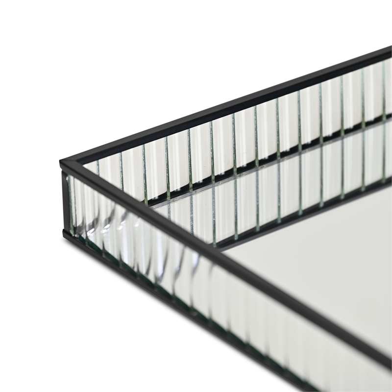 Veldra Black Rectangular Fluted Glass Tray