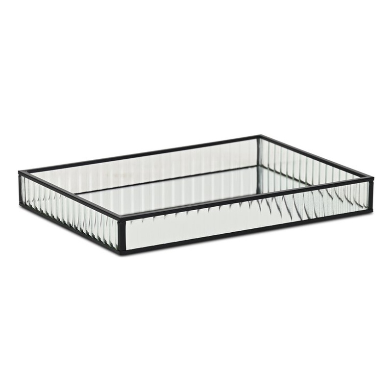 Veldra Black Rectangular Fluted Glass Tray