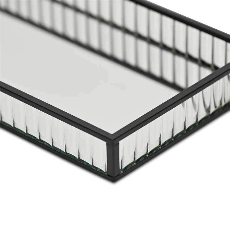 Veldra Black Rectangular Fluted Glass Tray