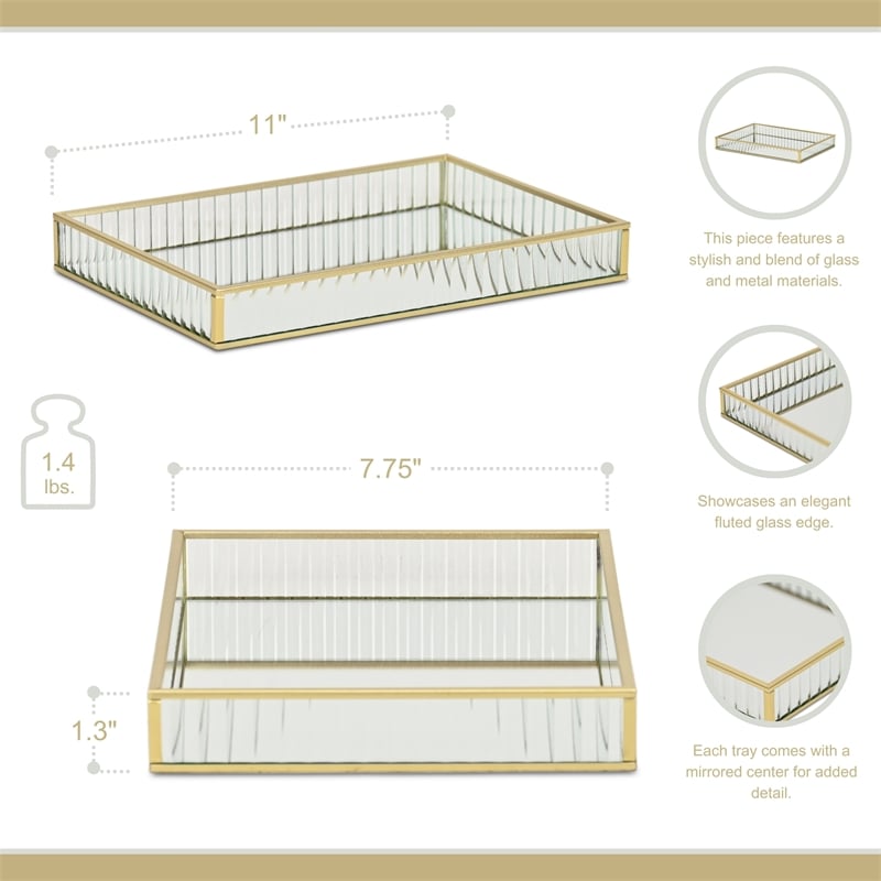 Veldra Gold Rectangular Fluted Glass Tray