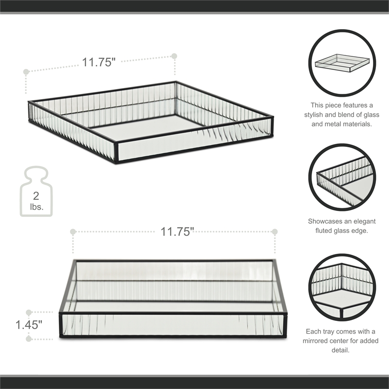 Veldra Black Square Fluted Glass Tray