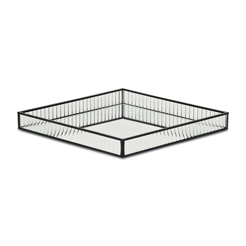 Veldra Black Square Fluted Glass Tray