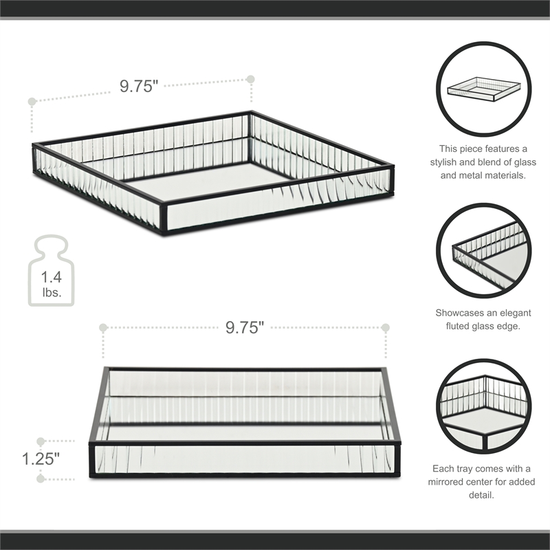 Veldra Black Square Fluted Glass Tray