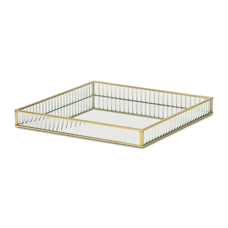 Veldra Gold Square Fluted Glass Tray
