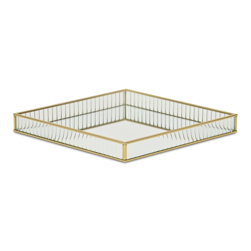 Veldra Gold Square Fluted Glass Tray