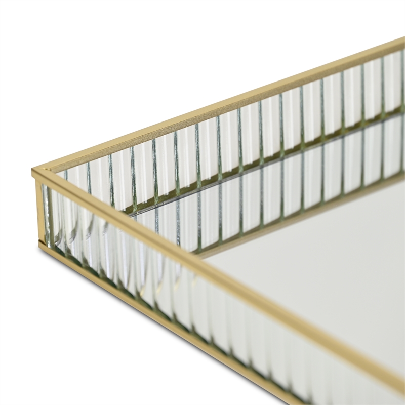 Veldra Gold Square Fluted Glass Tray