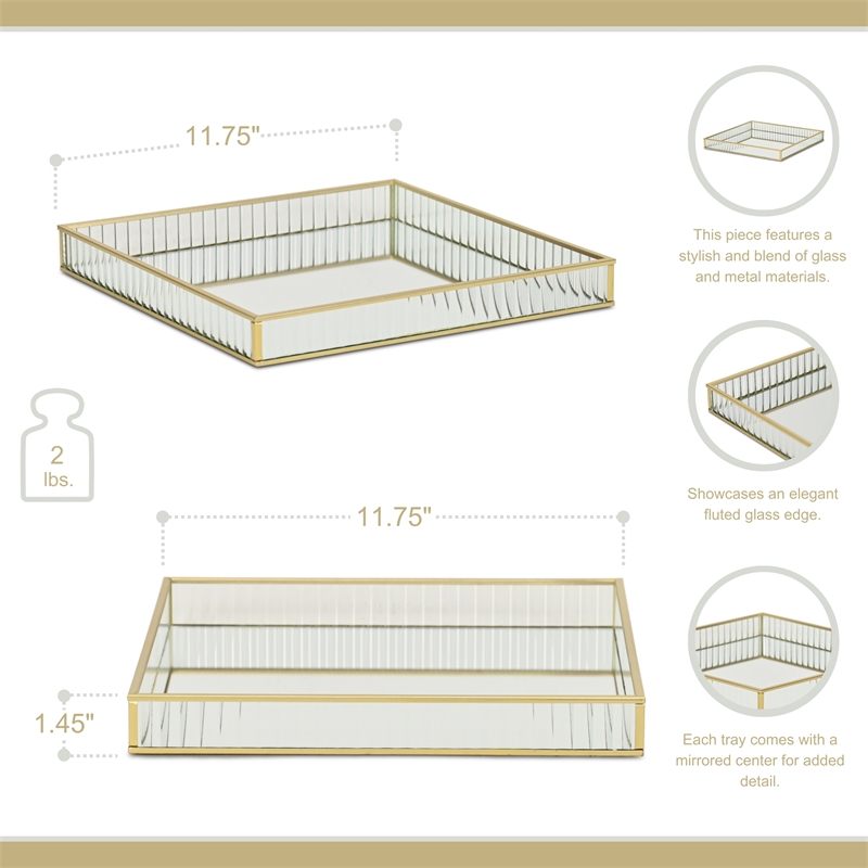 Veldra Gold Square Fluted Glass Tray