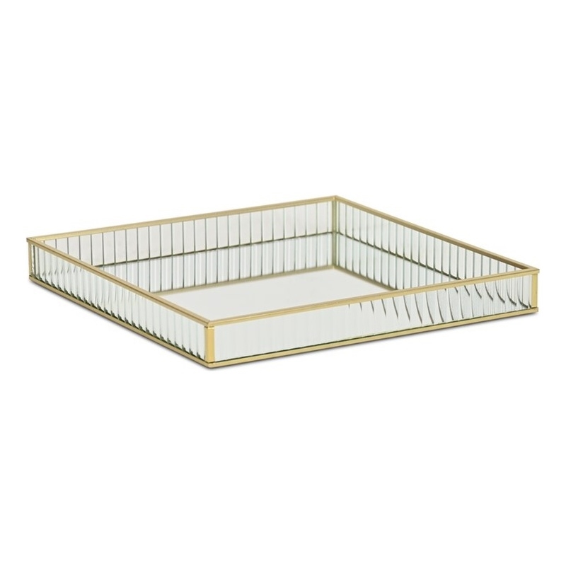Veldra Gold Square Fluted Glass Tray