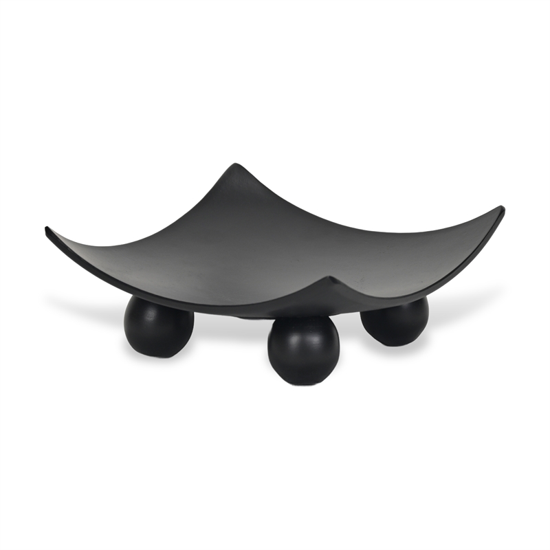 Clyne Curved Black Wood Trays on Wood Orbs