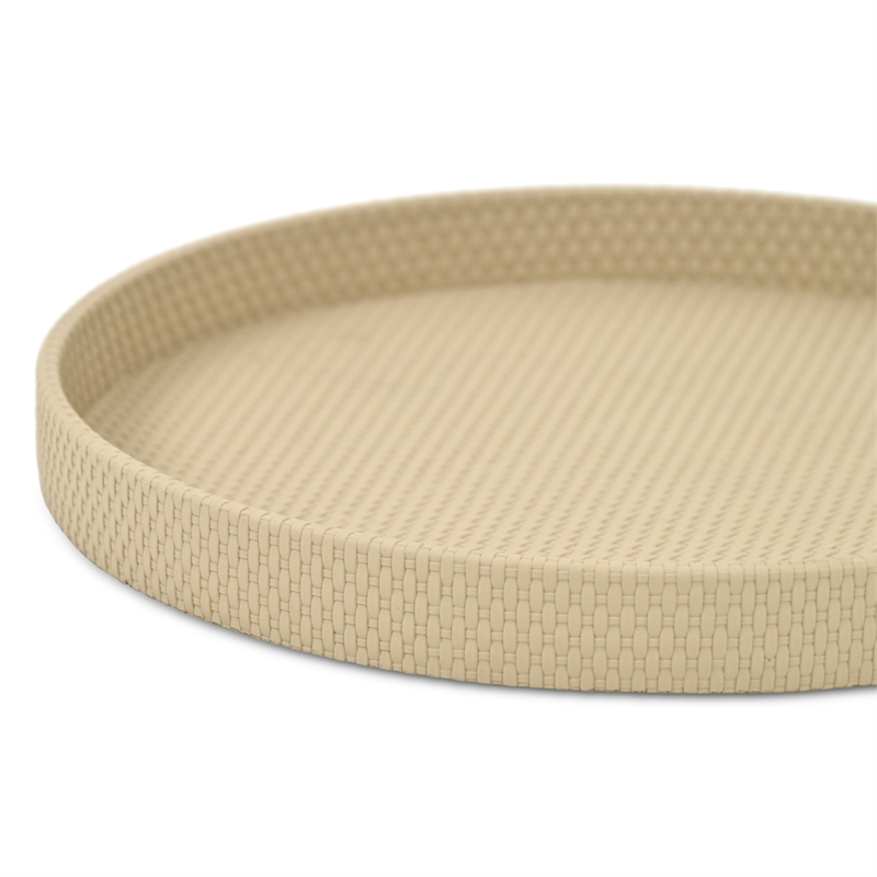 Tamsin Weave Pattern Round Serving Tray - Taupe