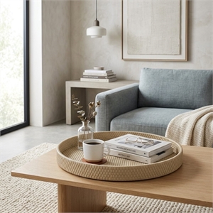 Tamsin Weave Pattern Round Serving Tray - Taupe