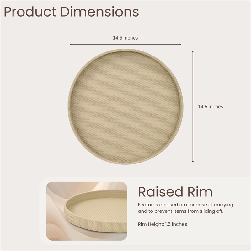 Tamsin Weave Pattern Round Serving Tray - Taupe