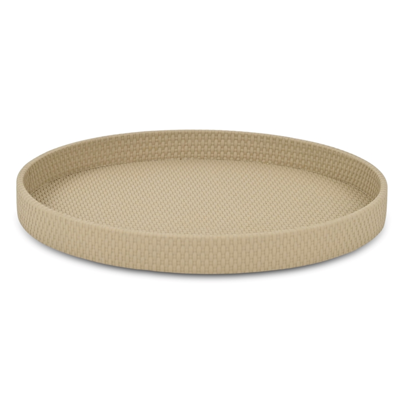 Tamsin Weave Pattern Round Serving Tray - Taupe