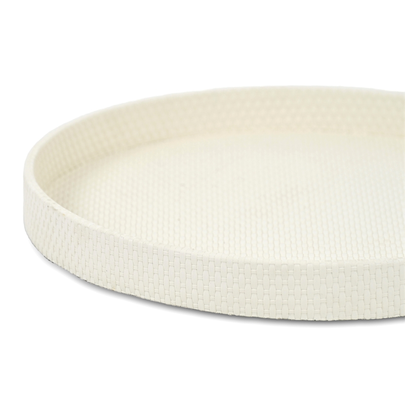 Tamsin Weave Pattern Round Serving Tray - White